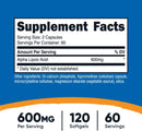 Nutricost Ácido Alfa Lipoico 600 mg - 120 Cápsulas 60 Porciones