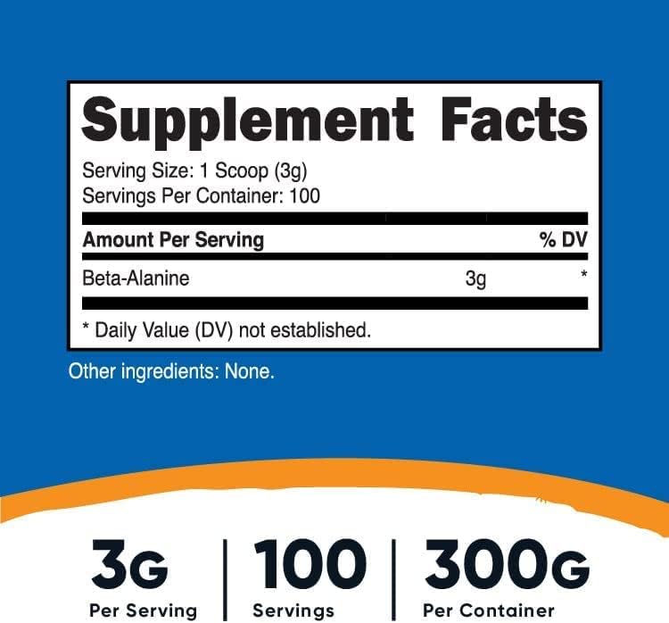 Nutricost Beta Alanina en Polvo 300 Gramos (10.6oz) - 3 Gramos por Porción