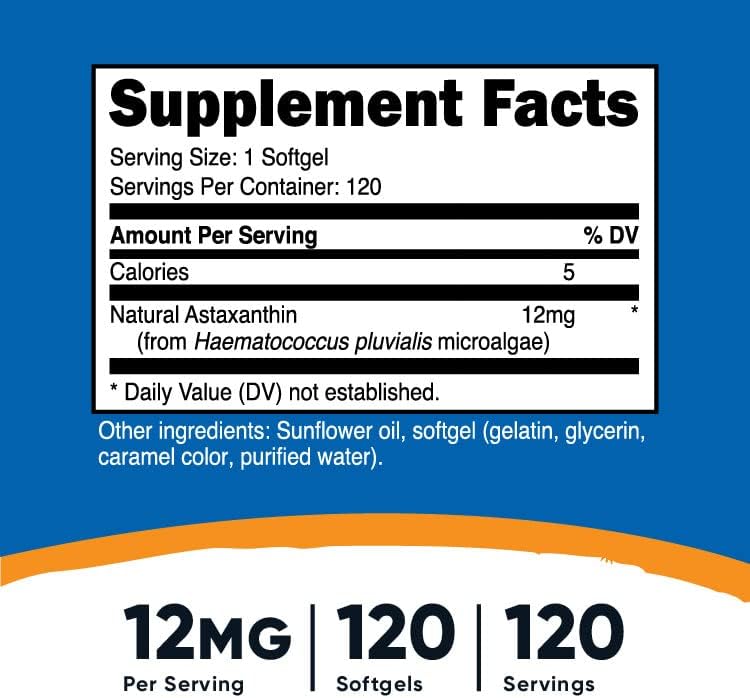 Nutricost Astaxantina 12 mg, 120 cápsulas blandas