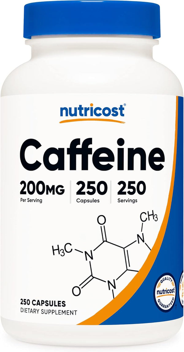 Pastillas de cafeína Nutricost, 200 mg por porción (250 cápsulas)