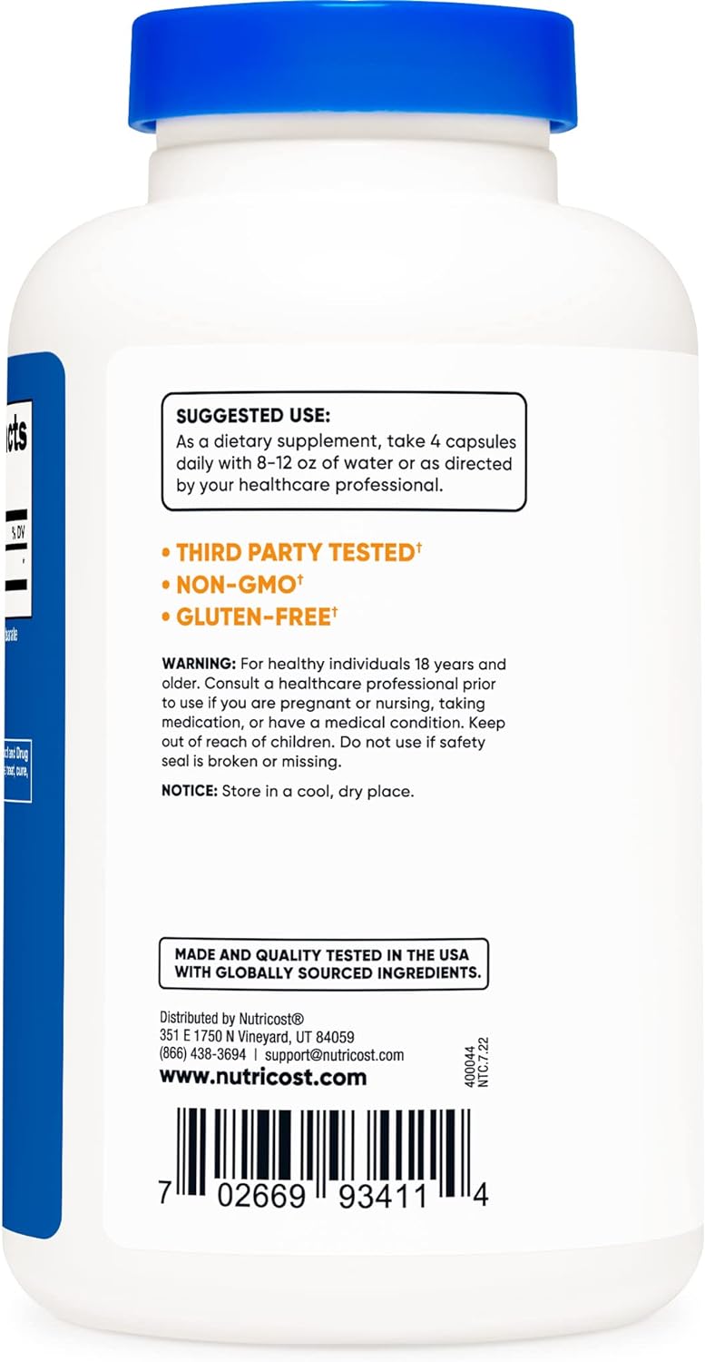 Nutricost D-Aspártic Acid (Daa) Cápsulas 3000 Mg Por Porción, Sin Ogm - 180 Cápsulas