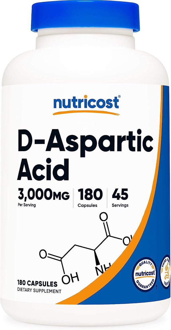 Nutricost D-Aspártic Acid (Daa) Cápsulas 3000 Mg Por Porción, Sin Ogm - 180 Cápsulas
