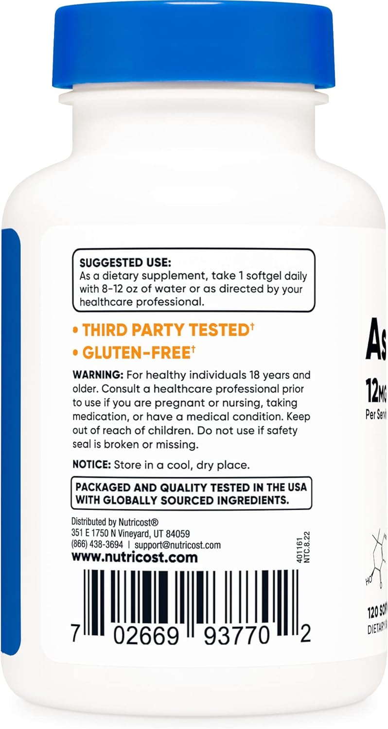Nutricost Astaxantina 12 mg, 120 cápsulas blandas