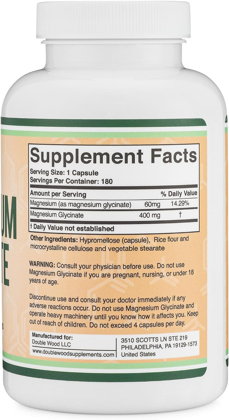 Double Wood Magnesium Glycinate 400mg, 180 Cápsulas