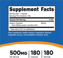 Nutricost Acetilo L-Carnitina 500 Mg, 180 Cápsulas