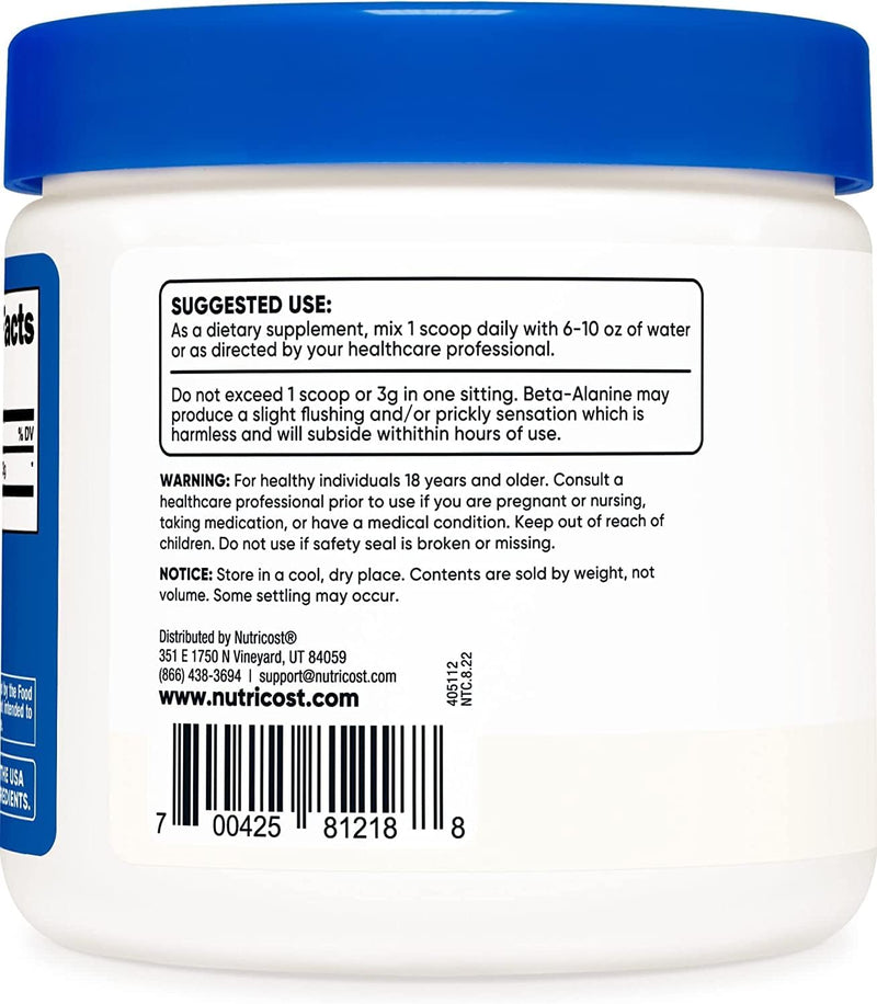 Nutricost Beta Alanina en Polvo 300 Gramos (10.6oz) - 3 Gramos por Porción