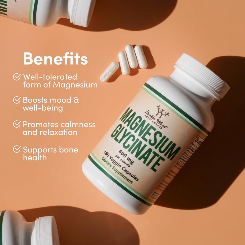 Double Wood Magnesium Glycinate 400mg, 180 Cápsulas