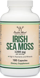 Double Wood Cápsulas de musgo de mar irlandés, extracto potente de ultra alta pureza 180 unidades, 1,200 mg por porción