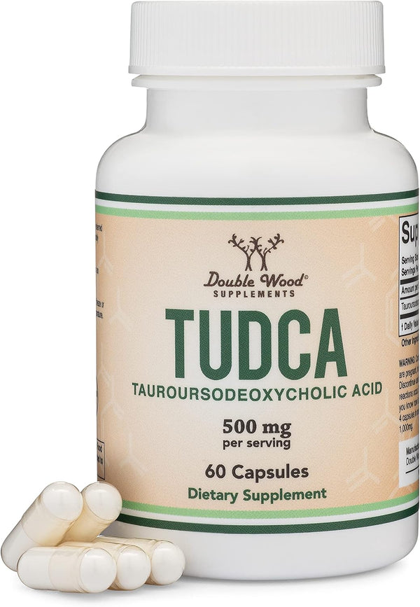 Double Wood TUDCA Suplemento de apoyo para el hígado con sales biliares porciones de 500 mg, 60 cápsulas