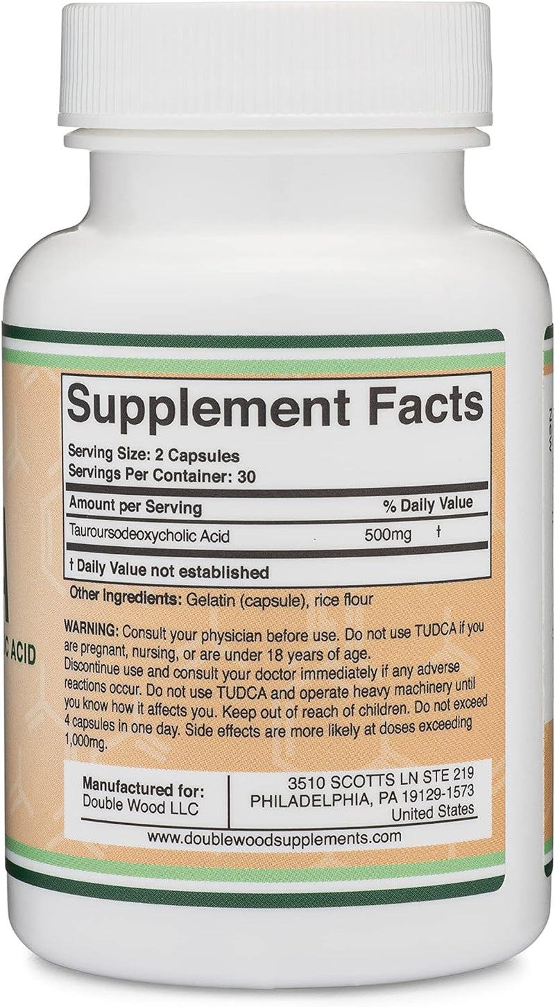 Double Wood TUDCA Suplemento de apoyo para el hígado con sales biliares porciones de 500 mg, 60 cápsulas