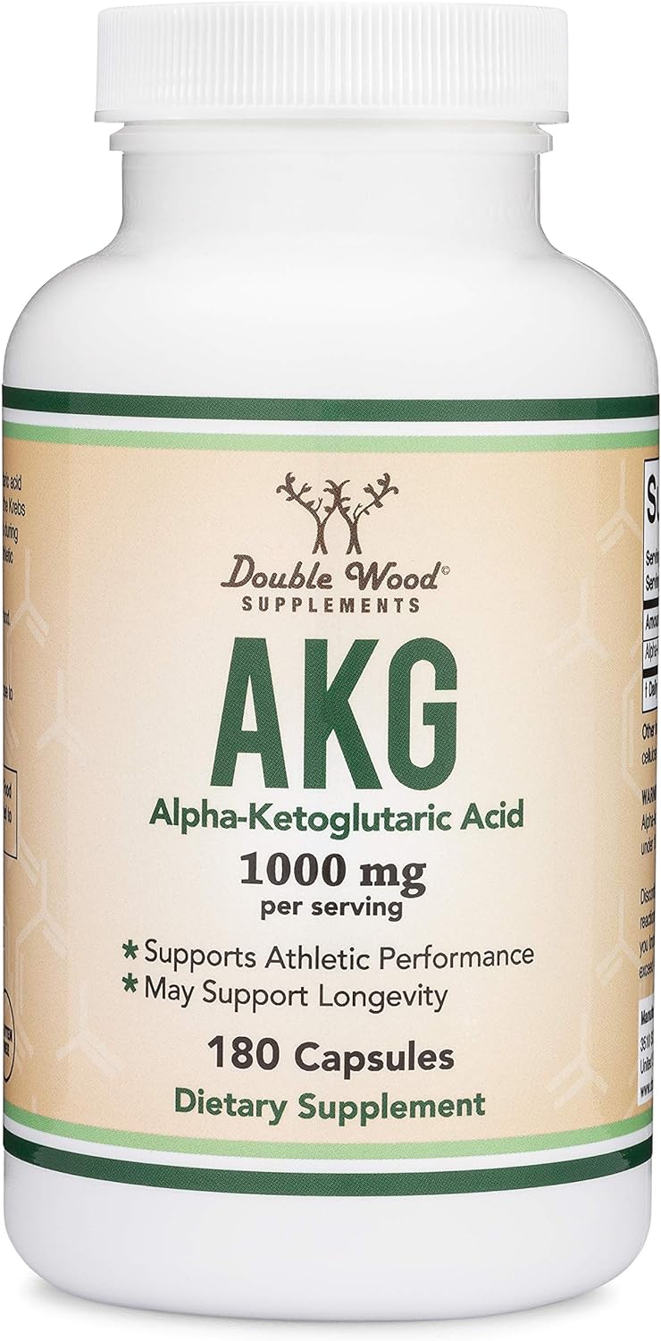 Double Wood Suplemento AKG (ácido alfa cetoglutárico) 1000 mg por porción, 180 cápsulas
