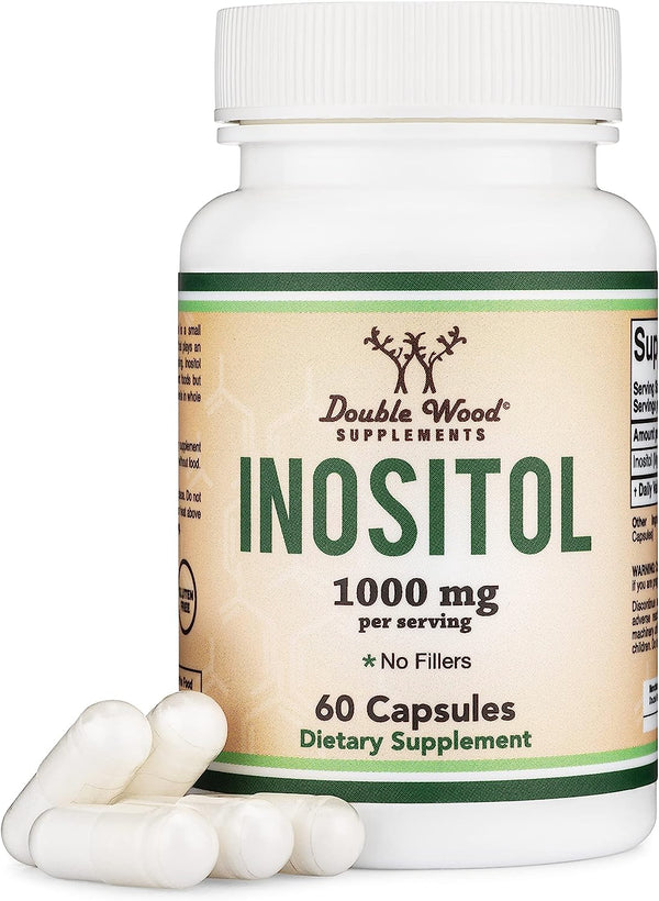 Double Wood Cápsulas de inositol (Myo Inositol) 1000 mg PCOS suplementos para mujeres 60 unidades