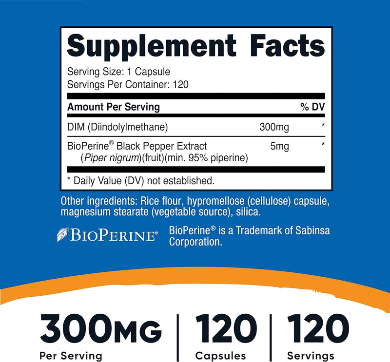 Nutricost DIM (Diindolilmetano) Más BioPerine 300mg, 120 Cápsulas Vegetarianas