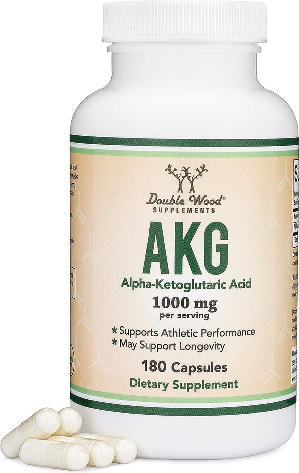 Double Wood Suplemento AKG (ácido alfa cetoglutárico) 1000 mg por porción, 180 cápsulas