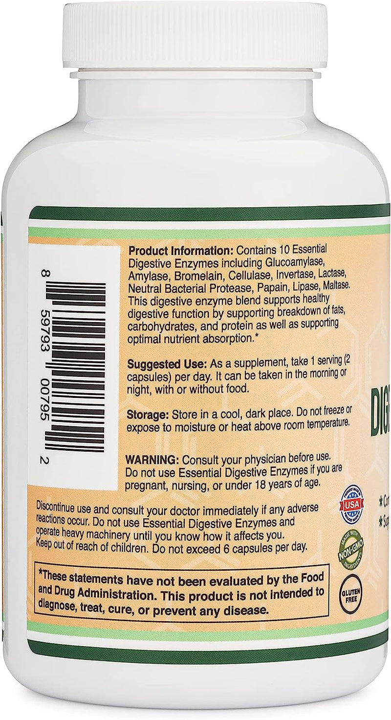 Double Wood Enzimas digestivas – Mezcla de 800 mg de las 10 enzimas digestivas y pancreáticas más esenciales