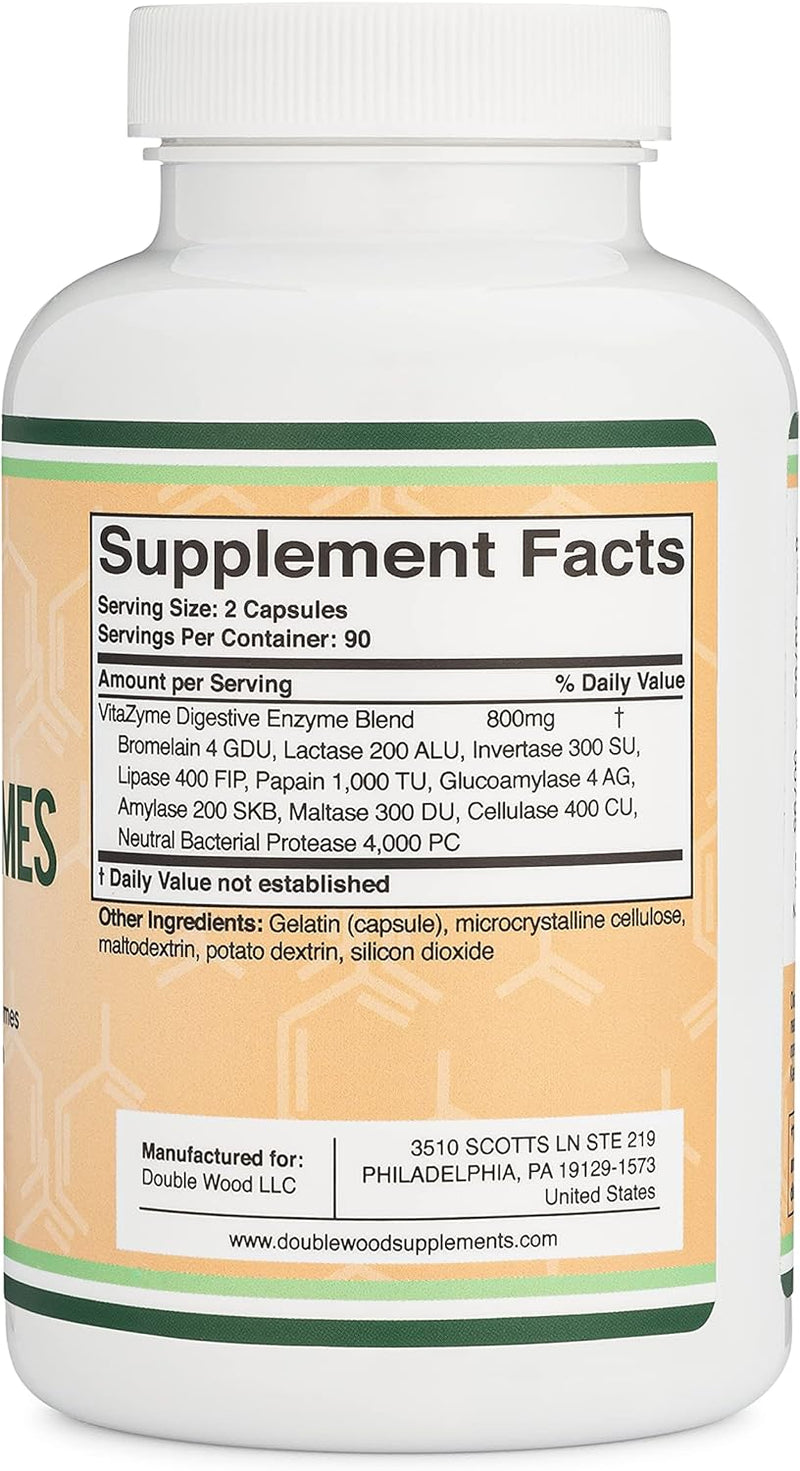 Double Wood Enzimas digestivas – Mezcla de 800 mg de las 10 enzimas digestivas y pancreáticas más esenciales