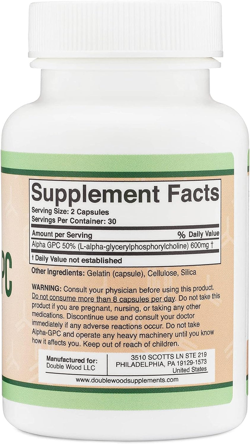 Double Wood Alpha GPC Colina Suplemento 60 Cápsulas 300mg