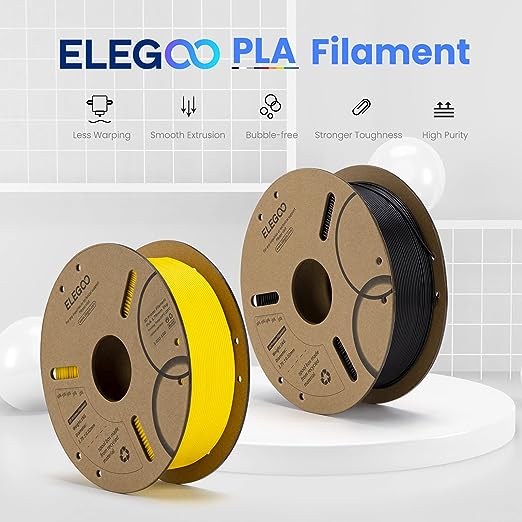 ELEGOO Filamento PLA de 1,75 mm, negro, 1 kg, filamento de impresora 3D, precisión dimensional +/- 0,02 mm, carrete de cartón de 1 kg (2.2 libras), filamento de impresión 3D se adapta a la mayoría de impresoras 3D FDM
