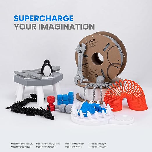 ELEGOO Filamento PLA de 1,75 mm, negro, 1 kg, filamento de impresora 3D, precisión dimensional +/- 0,02 mm, carrete de cartón de 1 kg (2.2 libras), filamento de impresión 3D se adapta a la mayoría de impresoras 3D FDM