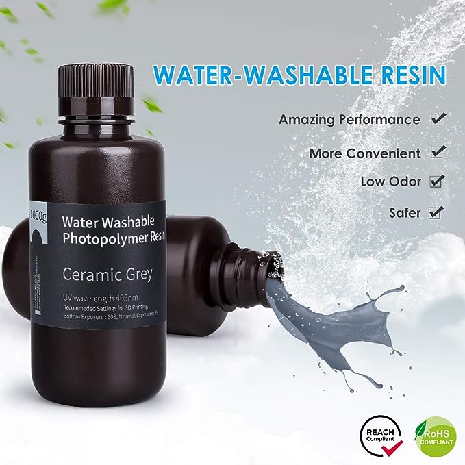 ELEGOO Resina de impresora 3D lavable al agua, resina de curado UV LCD, resina de fotopolímero estándar de 405 nm, para impresión LCD 3D, 1000 gramos, negro puro