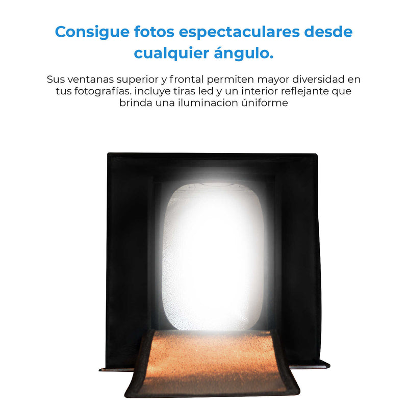 Caja De Luz 40x40x40 o 60x60x60cm Para Fotografía Profesional, LED potencia regulable.