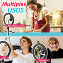 Mini Aro Luz Led 10"  Tripie, Base Celular, Control Remoto. - MEVA.MX